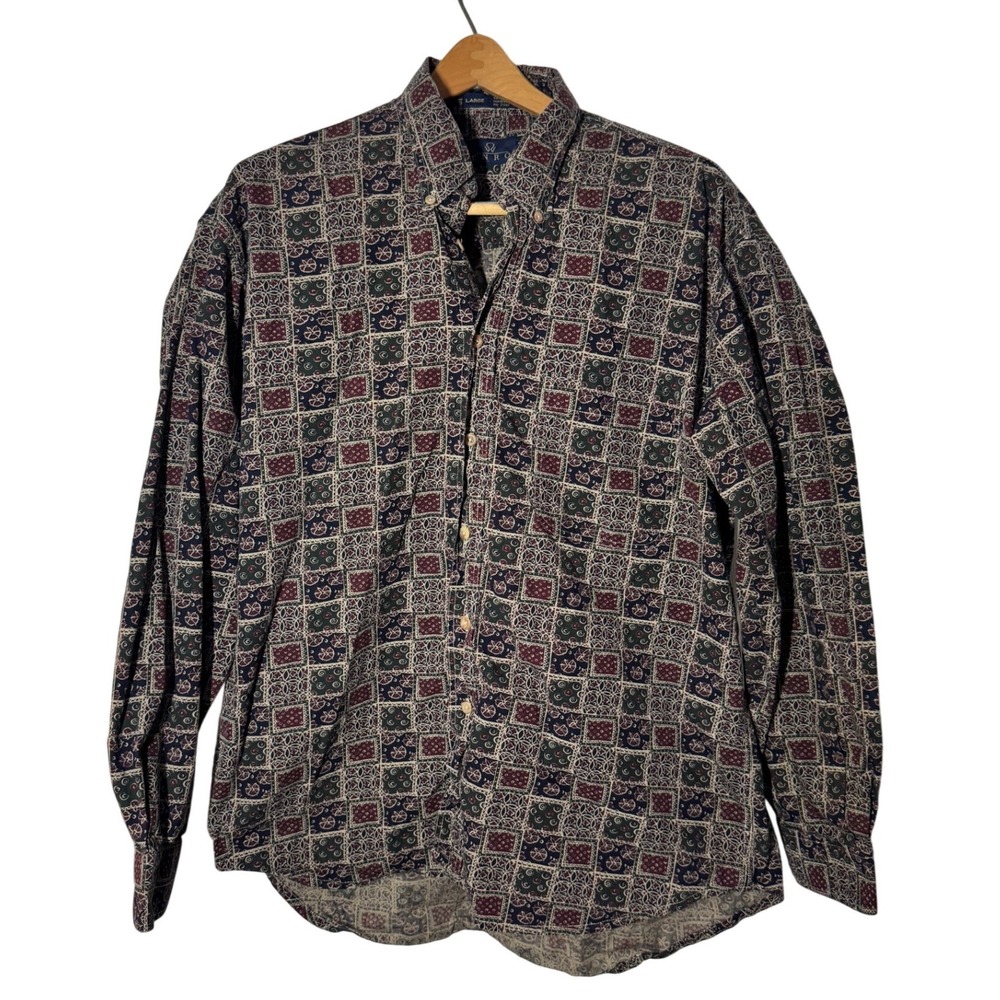 Enro Button Down Geometric Tile Print Shirt Large Multicolor Excellent Cotton